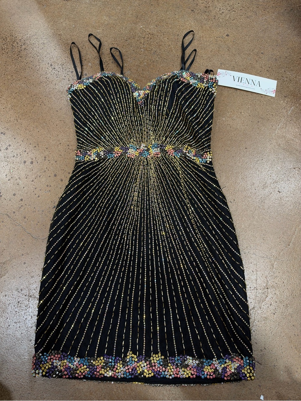 Vienna Prom Black Beaded Mini Dress with Multicolor Accents